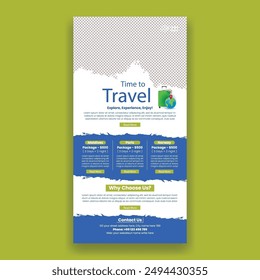 Plantilla de boletines de noticias por correo electrónico de viajes y turismo para blog de viajes email marketing landing page , póster de viajes de Vertical o Anuncio roll up, 
diseño de Plantilla de diseño de encabezado de página de Web