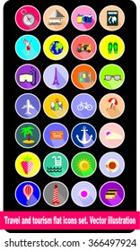 Travel and tourism flat icons set, vector