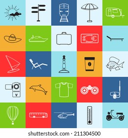 Travel and tourism flat vector icons.
