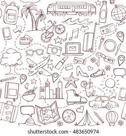 Travel and tourism hand drawn seamless pattern