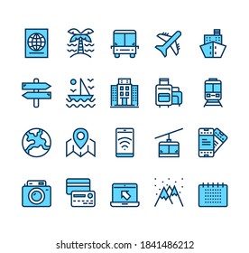 Travel tourism holiday line isolated icon set collection. Vector flat graphic design cartoon illustration