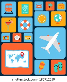 Travel tourism holiday vacation flat decorative icons set isolated vector illustration