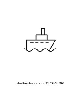 Travel, tourism, holiday, vacation sign. Minimalistic vector symbol drawn with black thin line. Editable stroke. Vector line icon of ship in ocean 