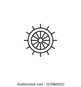 Travel, tourism, holiday, vacation sign. Minimalistic vector symbol drawn with black thin line. Editable stroke. Vector line icon of steering wheel for ship 