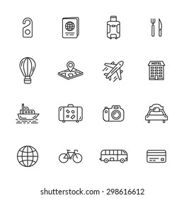 Travel, Tourism And Hotel Thin Line Icons