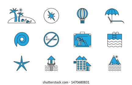 Travel tourism hotel vacation icons set vector