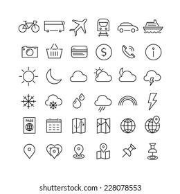 Travel, tourism, hotel and weather icons, set 1