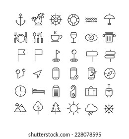 Travel, tourism, hotel and weather icons, set 2