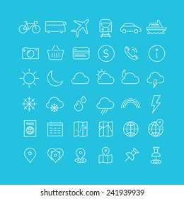Travel, tourism, hotel and weather icons, set 1