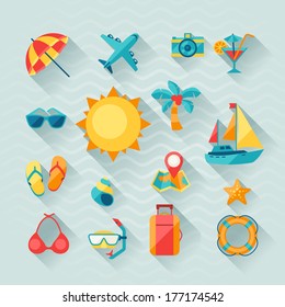 Travel and tourism icon set in flat design style.