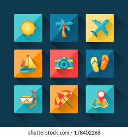 Travel and tourism icon set in flat design style.