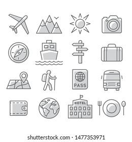 Travel and tourism icon set on white background