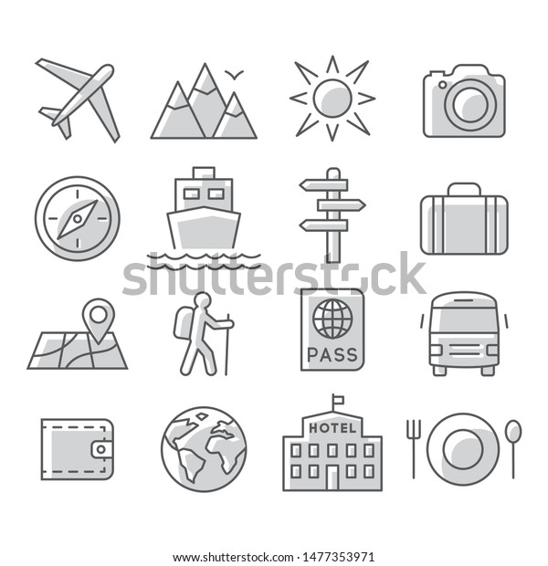 Travel and\
tourism icon set on white\
background