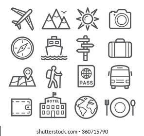 Travel and tourism icon set in trendy linear style