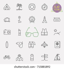 Travel and tourism icon set in trendy linear style