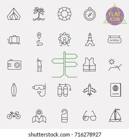 Travel and tourism icon set in trendy linear style