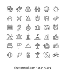 Travel and Tourism Icon Thin Line Set Pixel Perfect Art. Material Design for Web and App. Vector illustration