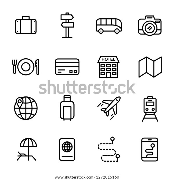 Travel and tourism\
icons pack. Isolated travel and tourism symbols collection. Graphic\
icons element