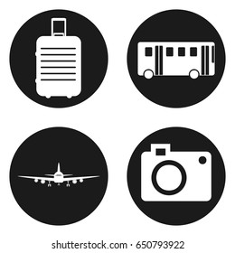 Travel and Tourism icons set in circle button. Vector illustration