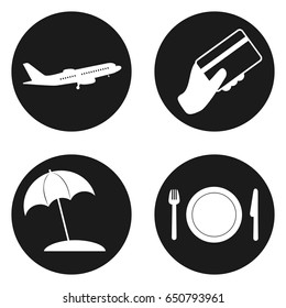 Travel and Tourism icons set in circle button. Vector illustration