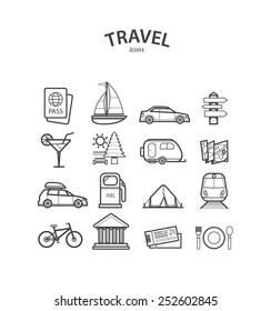 Travel and Tourism icons set. Vector illustrations.