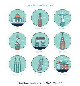 Travel and tourism  icons. Vector line illustration. Line art style