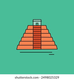 Ilustración de viajes y turismo. Templo Maya. Sudamérica.