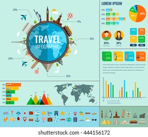 Travel and Tourism. Infographic set with charts and other elements. Vector illustration.