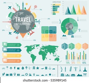 Travel and Tourism. Infographic set with charts and other elements. Vector 