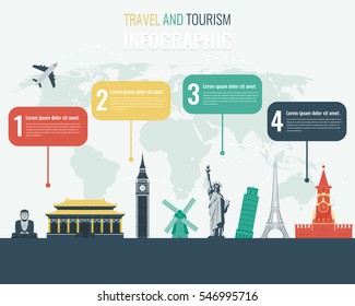 Travel and Tourism. Infographic set with landmarks. Vector illustration