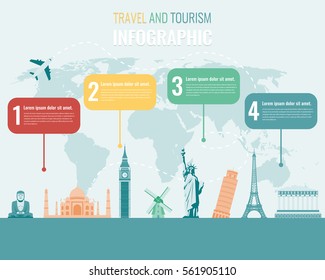 Travel and Tourism. Infographic set with landmarks. Vector 