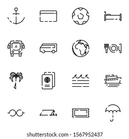 travel, tourism, journey, trip, holiday icon set. simple lined travel dotted outline icon sign concept. 