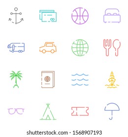 travel, tourism, journey, trip, holiday icon set. simple lined travel flat outline icon sign concept. 