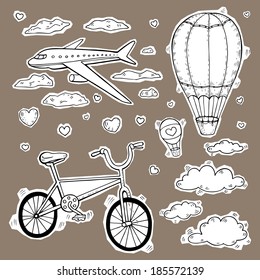 Travel and tourism labels collection. Vector hand drawn illustration.
