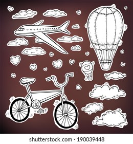 Travel and tourism labels collection. Vector hand drawn illustration.