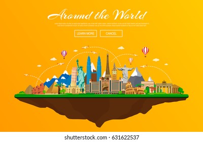 Travel and tourism. Landmarks of the world. Web banner on the theme of travel. Vector illustration. Flat design. EPS10.