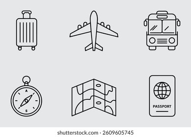 Travel And Tourism Line Icons For Adventure And Vacation Planning Essentials