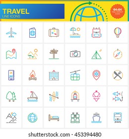 Travel and tourism line icons set, outline vector symbol collection, linear pictogram pack isolated on white, logo illustration