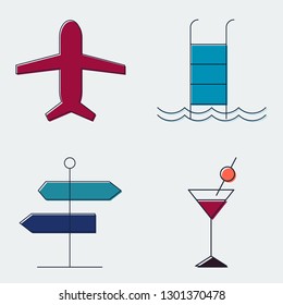 Travel and Tourism Line Icons Set.Silhouette Flat Design Symbols And Signs. Vector Illustration