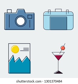Travel and Tourism Line Icons Set.Silhouette Flat Design Symbols And Signs. Vector Illustration
