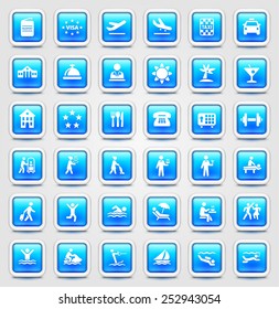 Travel and Tourism on Color Square Buttons