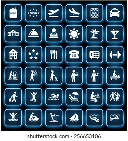 Travel and Tourism on Glow Square Buttons