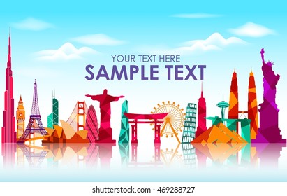 Travel and tourism on skyline background.Vector