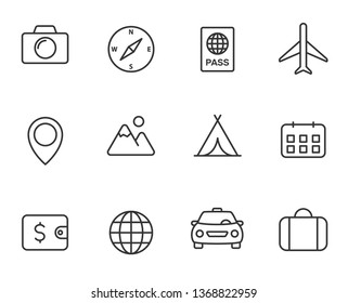 travel and tourism outline icon set. travel and tourism vector icons isolated on white background. for web and ui design