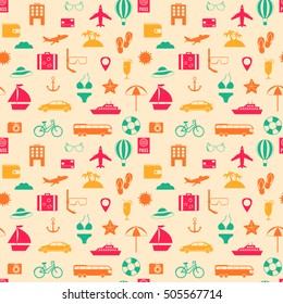 Travel and tourism seamless pattern. Vector illustration