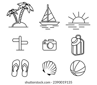 
Travel and Tourism set of web icons in line style or summer icon set