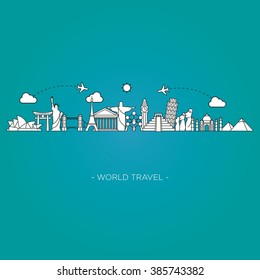 Travel and tourism skyline line style. Vector illustration