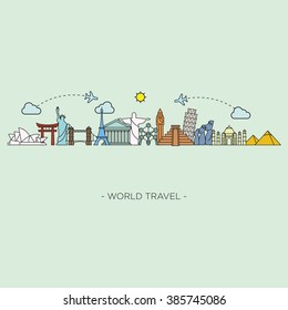 Travel and tourism skyline line style. Vector illustration