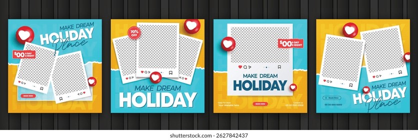 Projeto de modelo de postagem de mídia social de viagens e turismo. Férias de verão Turismo marketing de negócios on-line cartaz banner set