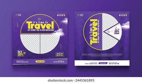 Travel, tourism or summer holiday social media post, banner, flyer, template.